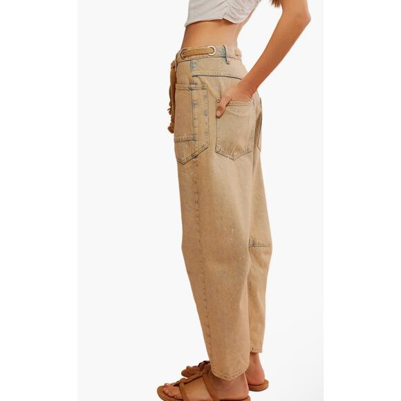 We The Free Moxie Low Slung Barrel Jeans | Size 25 | Pull-On Rope Waist | Distre - Picture 7 of 10